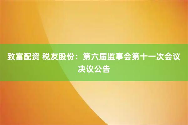 致富配资 税友股份：第六届监事会第十一次会议决议公告